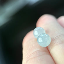 Load image into Gallery viewer, 61988 Icy White Highly Translucent Jade Stud Earring with 18K Yellow Gold