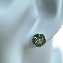 Load image into Gallery viewer, 61489 Highly Translucent Bluish Green Jade Stud Earring with 22K Yellow Gold