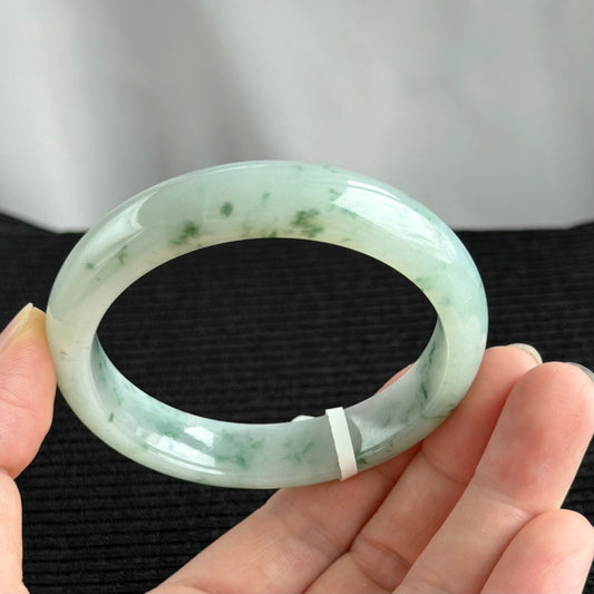 30859 58.8mm White with Green Florals Jadeite Bangle
