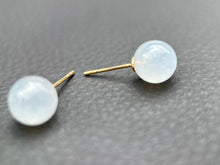 Load image into Gallery viewer, 61988 Icy White Highly Translucent Jade Stud Earring with 18K Yellow Gold