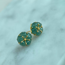Load image into Gallery viewer, 61489 Highly Translucent Bluish Green Jade Stud Earring with 22K Yellow Gold