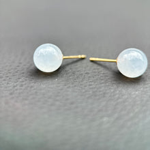 Load image into Gallery viewer, 61988 Icy White Highly Translucent Jade Stud Earring with 18K Yellow Gold