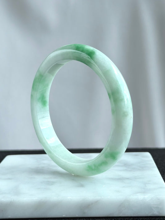 Emerald Mist over Snow 57.8mm Jadeite Bangle 雪里翠