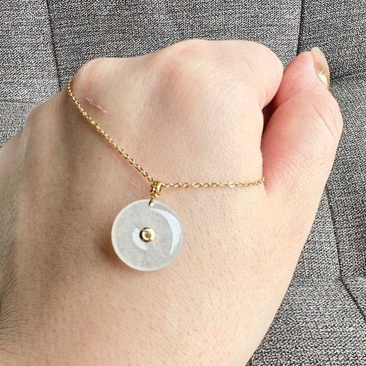108588 Highly Translucent Icy White Jade Donut Pendant