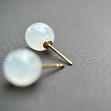 Load image into Gallery viewer, 61988 Icy White Highly Translucent Jade Stud Earring with 18K Yellow Gold