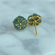 Load image into Gallery viewer, 61489 Highly Translucent Bluish Green Jade Stud Earring with 22K Yellow Gold