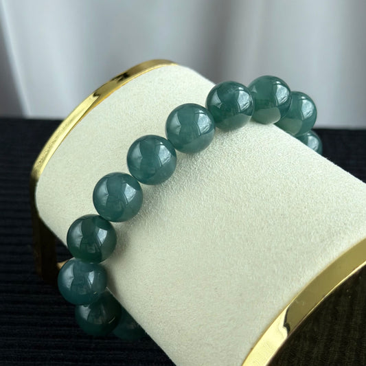 Deep Aqua Realm 12.0mm Jadeite Bracelet 深澄青境