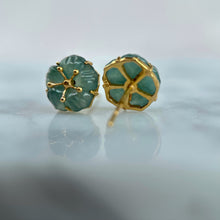 Load image into Gallery viewer, 61489 Highly Translucent Bluish Green Jade Stud Earring with 22K Yellow Gold