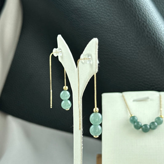 61188 Translucent Bluish Green Type A Jade Beaded Necklace / Earrings