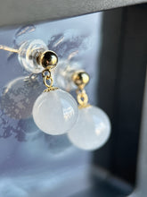 Load image into Gallery viewer, Icy White Jade Bead Earring with 18K Yellow Gold