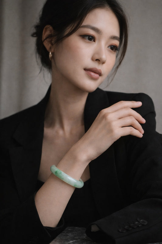 Emerald Mist over Snow 57.8mm Jadeite Bangle 雪里翠