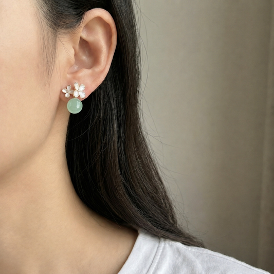 Moon-Kissed Bloom Earrings - Celadon 月吻花开 • 青瓷