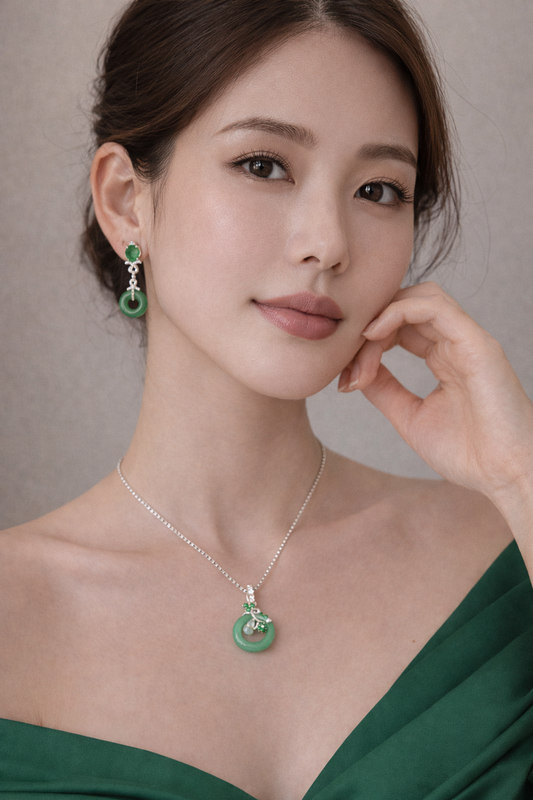 Ripples on the Emerald Pond Jadeite Earrings 双翠沁心