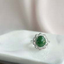Load image into Gallery viewer, 70388 17mm Green Jadeite Cabochon with 18K White Gold and Diamonds