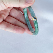 Load image into Gallery viewer, 70353 54.5mm Chantilly Lace Series Slim Cut Green with Blue Sapphire Rounded Jadeite Bangle