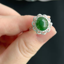 Load image into Gallery viewer, 70388 17mm Green Jadeite Cabochon with 18K White Gold and Diamonds
