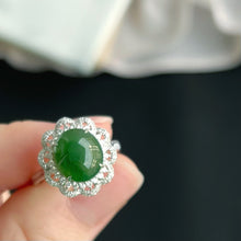 Load image into Gallery viewer, 70388 17mm Green Jadeite Cabochon with 18K White Gold and Diamonds