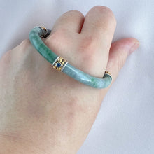 Load image into Gallery viewer, 70353 54.5mm Chantilly Lace Series Slim Cut Green with Blue Sapphire Rounded Jadeite Bangle