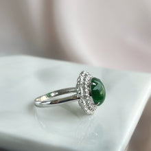 Load image into Gallery viewer, 70388 17mm Green Jadeite Cabochon with 18K White Gold and Diamonds
