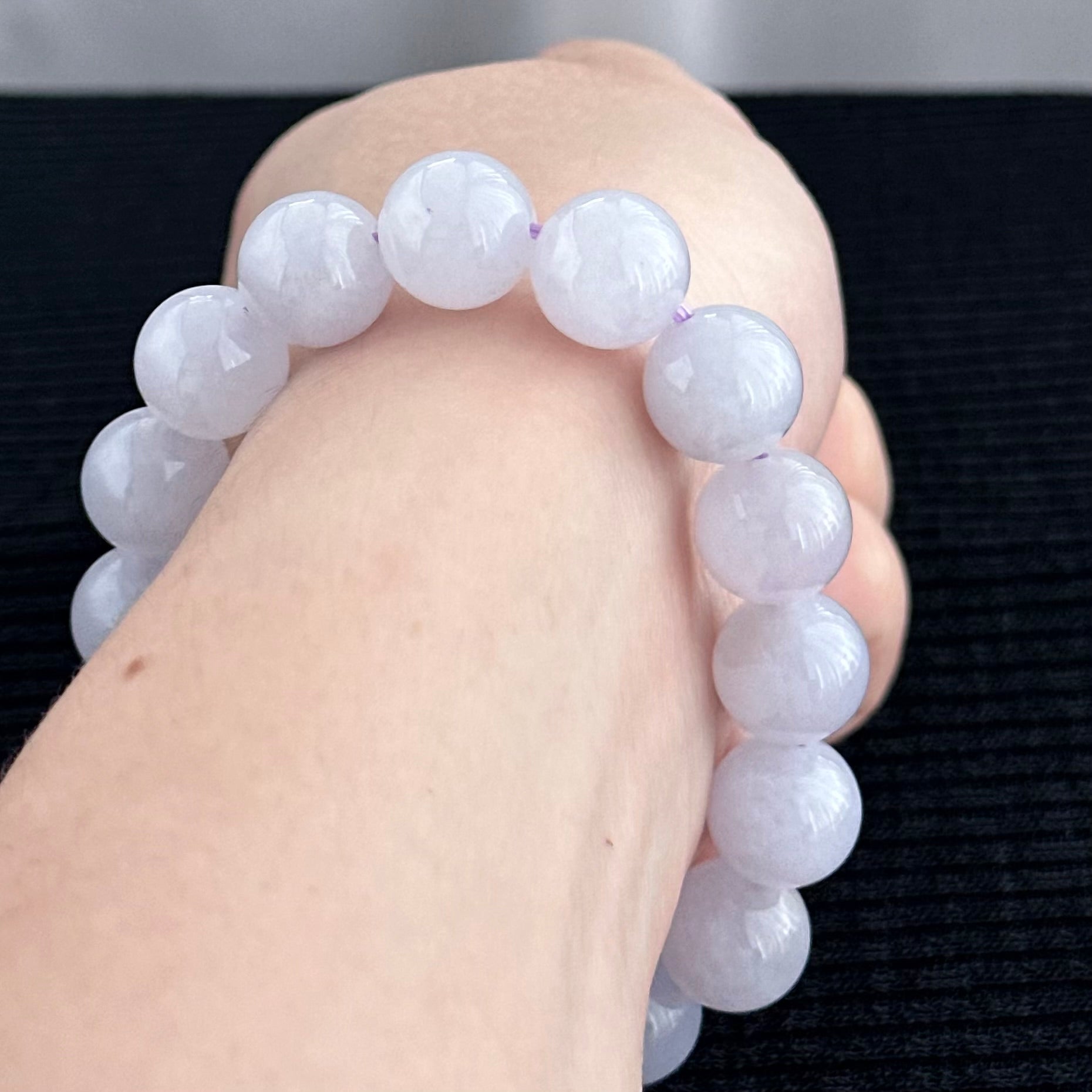 Lavender Frost 12.7mm Jadeite Bracelet 薰光霜影