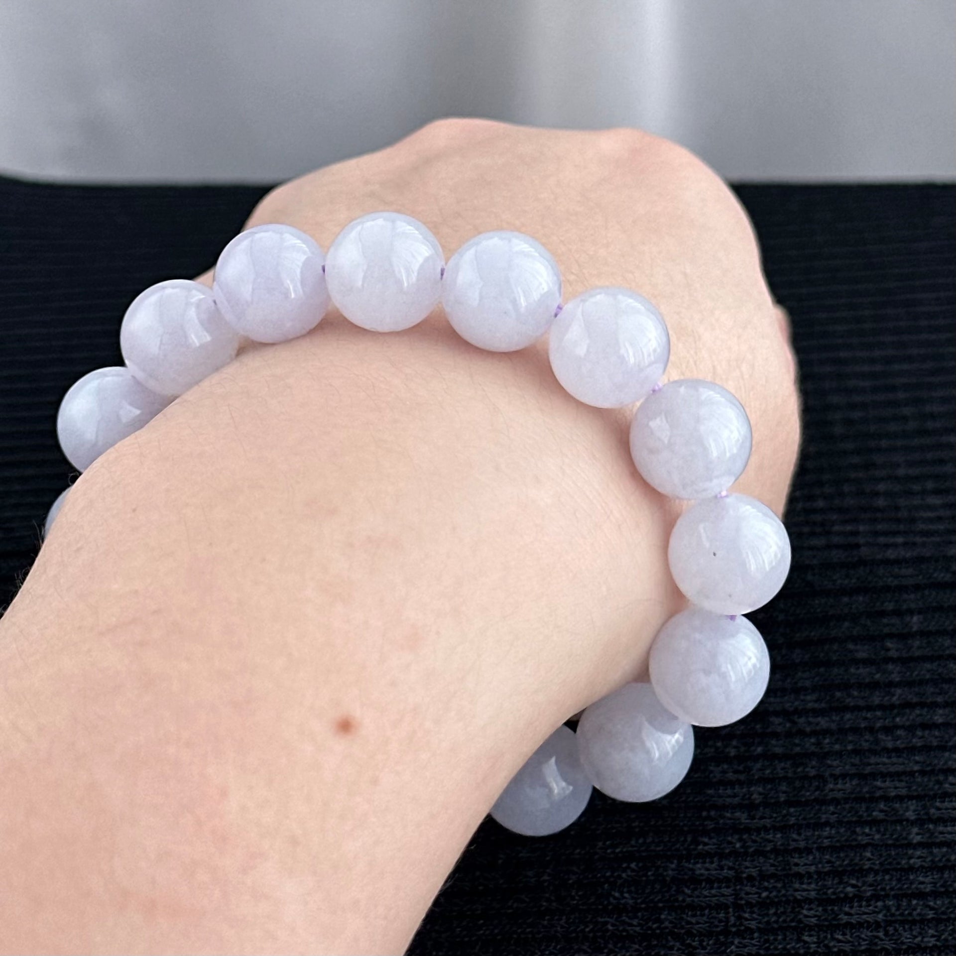 Lavender Frost 12.7mm Jadeite Bracelet 薰光霜影