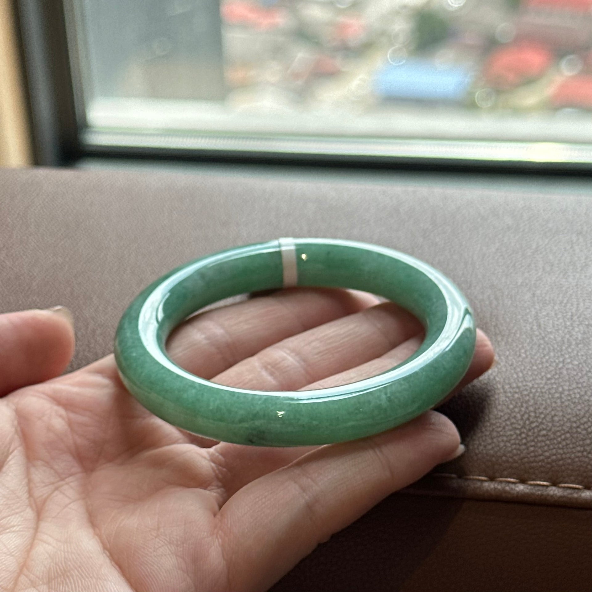 10653 53.5mm Full Apple Green Rounded Jadeite Bangle