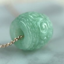 Load image into Gallery viewer, 42789 Green Carved Jadeite Barrel Pendant Green Carved Jadeite Barrel Pendant with Rose Gold Plated Necklace
