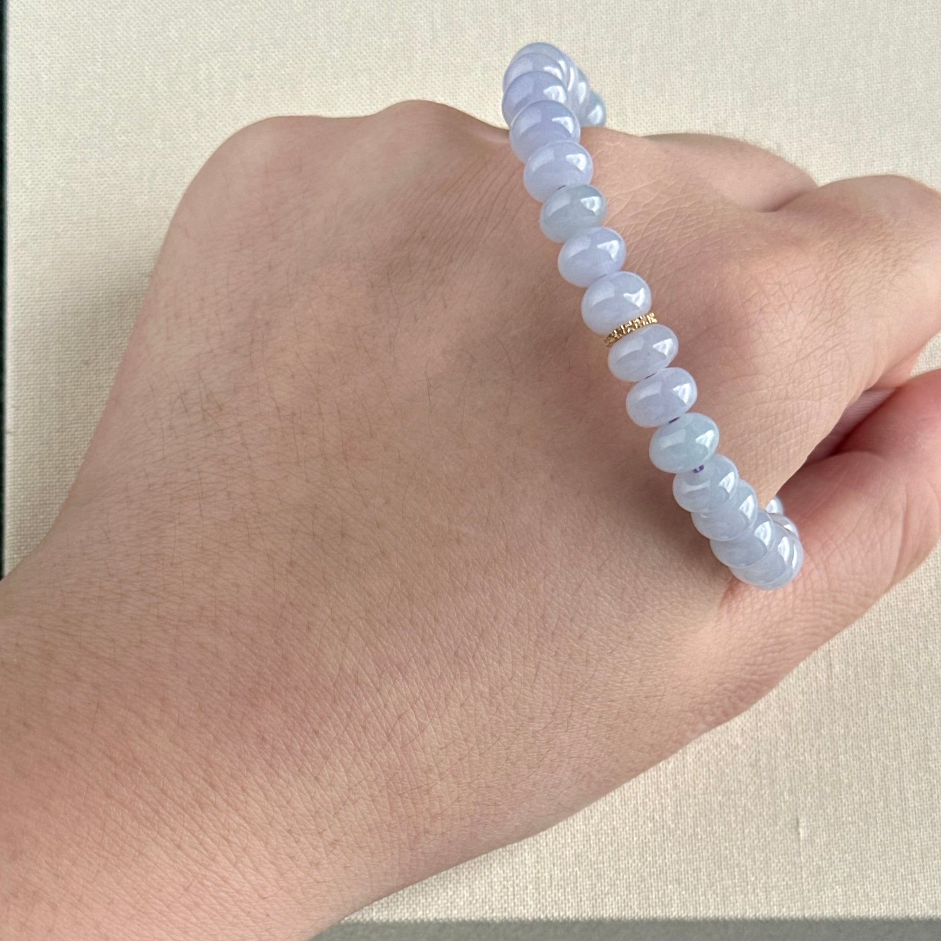 100288 Blissful Lavender Type A Jadeite Beaded Bracelet with 18K Gold and Diamonds