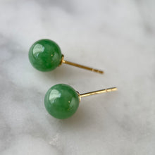 Load image into Gallery viewer, 121189 Intense Green Jade Stud Earring with 18K Yellow Gold
