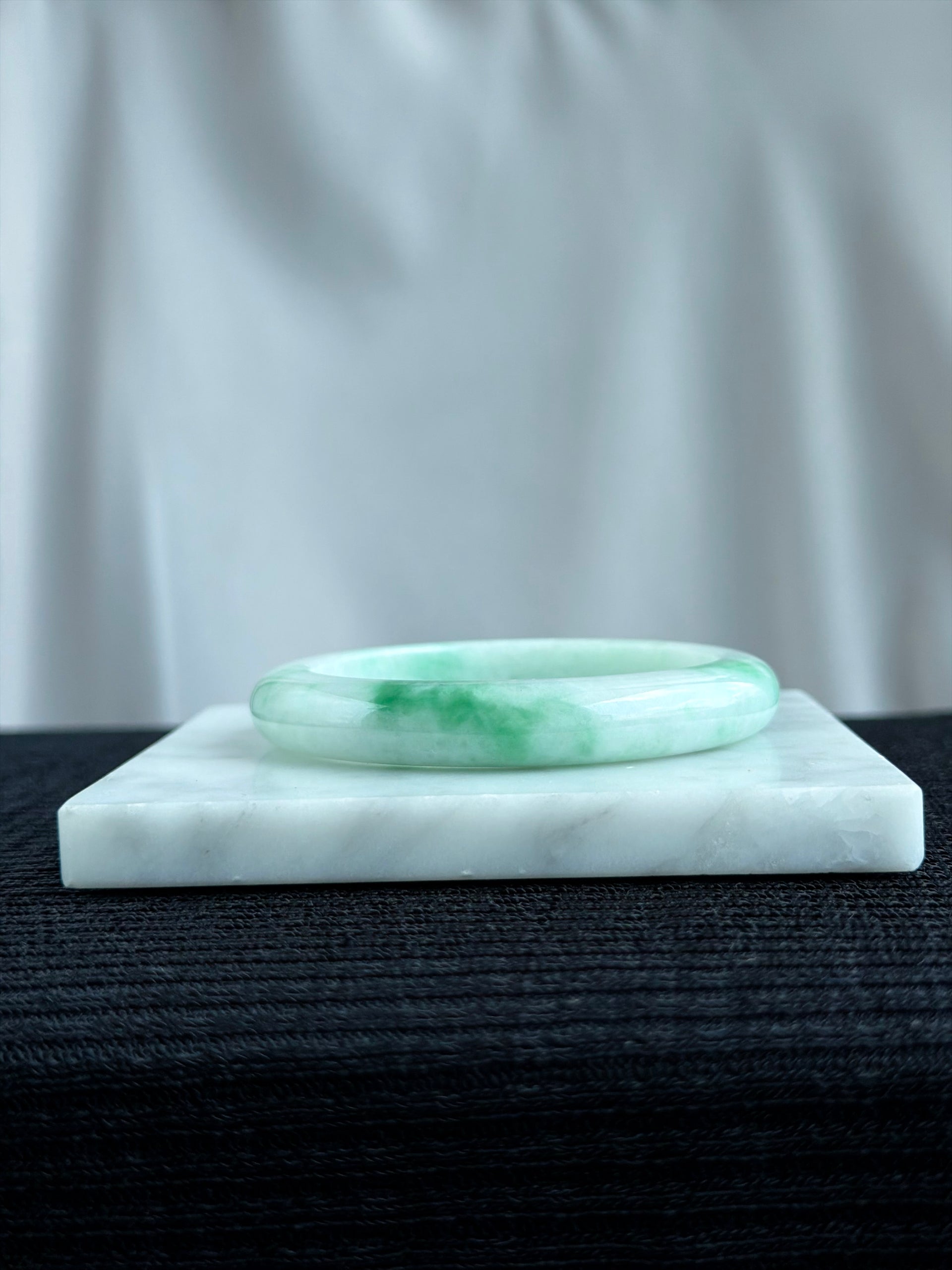 Emerald Mist over Snow 57.8mm Jadeite Bangle 雪里翠