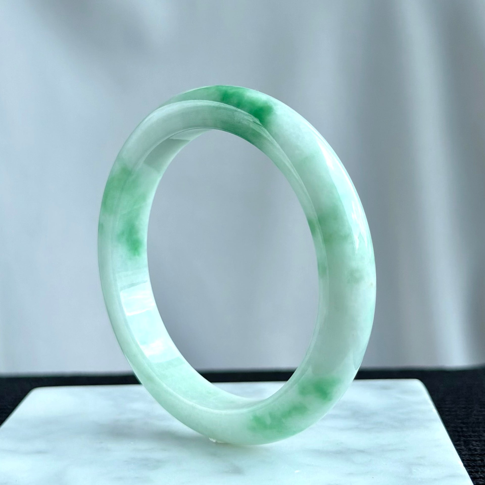 Emerald Mist over Snow 57.8mm Jadeite Bangle 雪里翠