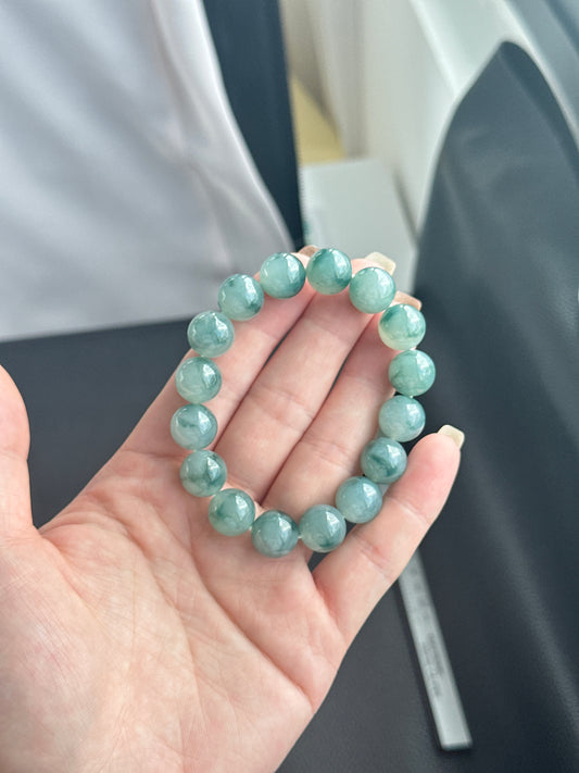 Collector’s Edition - Highly Translucent Blue Florals 12mm+ Jadeite Beaded Bracelet