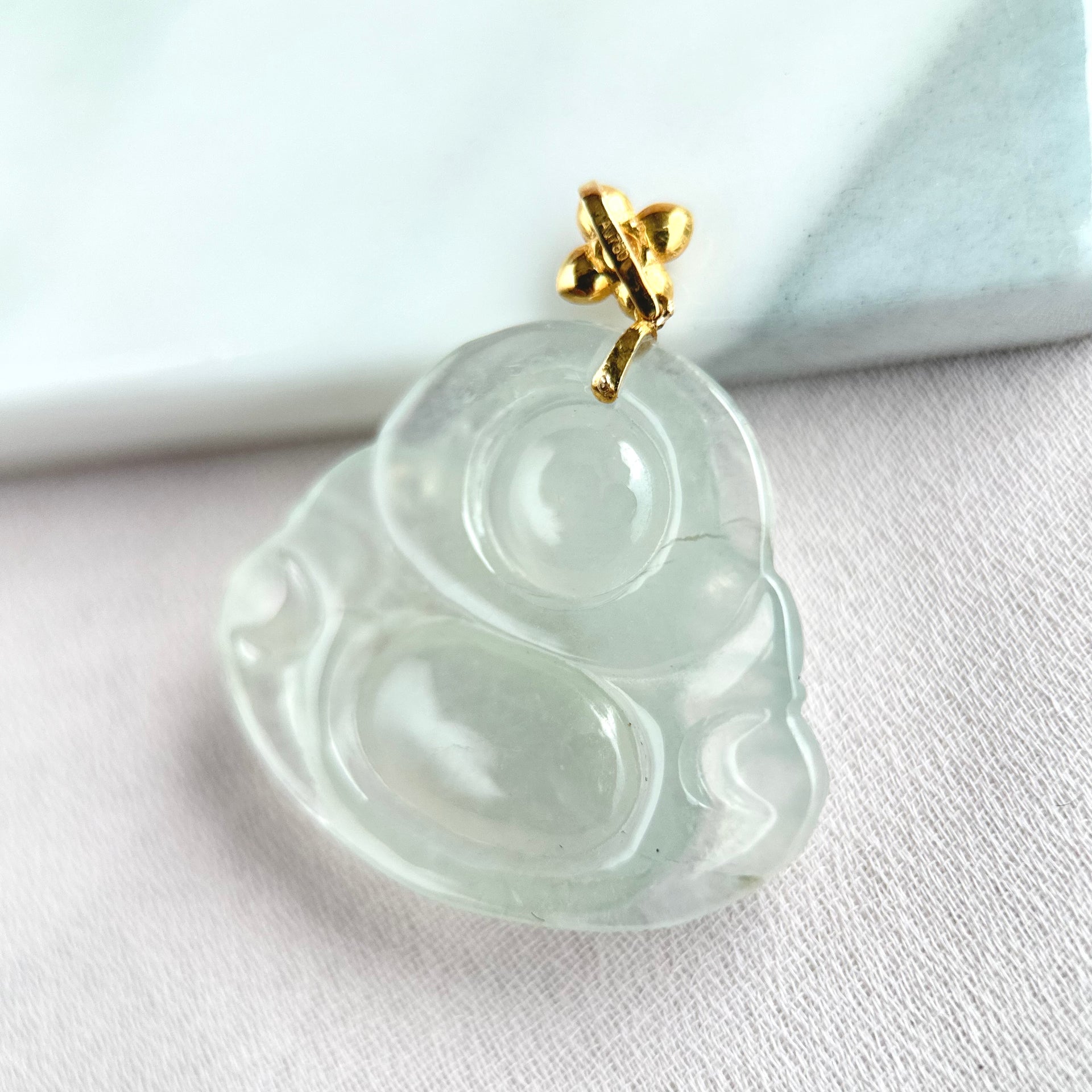62188 Highly Translucent Colourless Laughing Buddha Jade Pendant