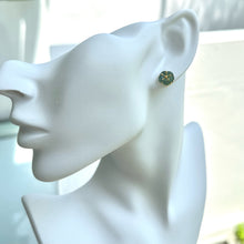 Load image into Gallery viewer, 61489 Highly Translucent Bluish Green Jade Stud Earring with 22K Yellow Gold
