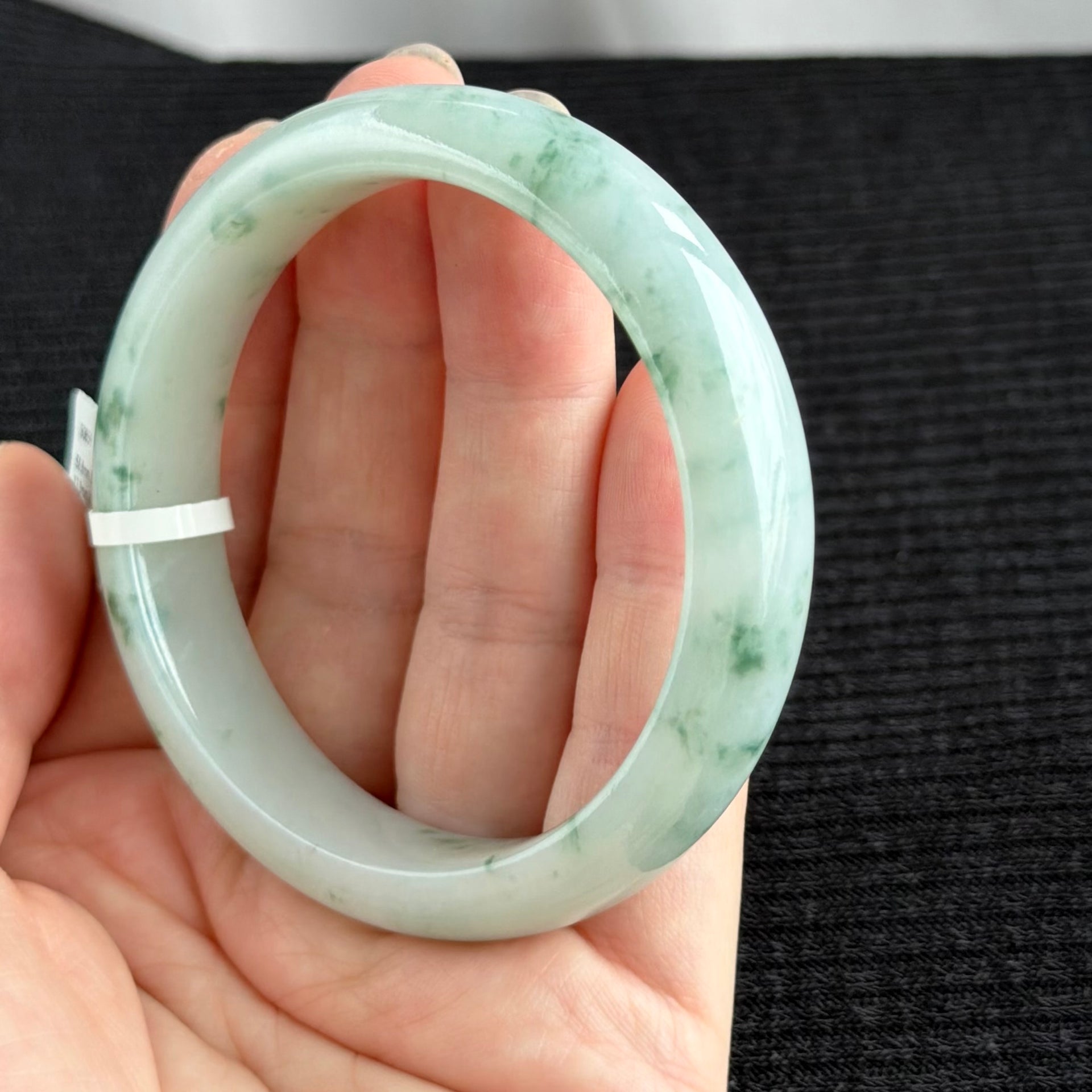 30859 58.8mm White with Green Florals Jadeite Bangle
