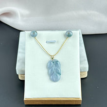 Load image into Gallery viewer, 80288 Lavender with Blue Florals Jadeite Leaf Pendant
