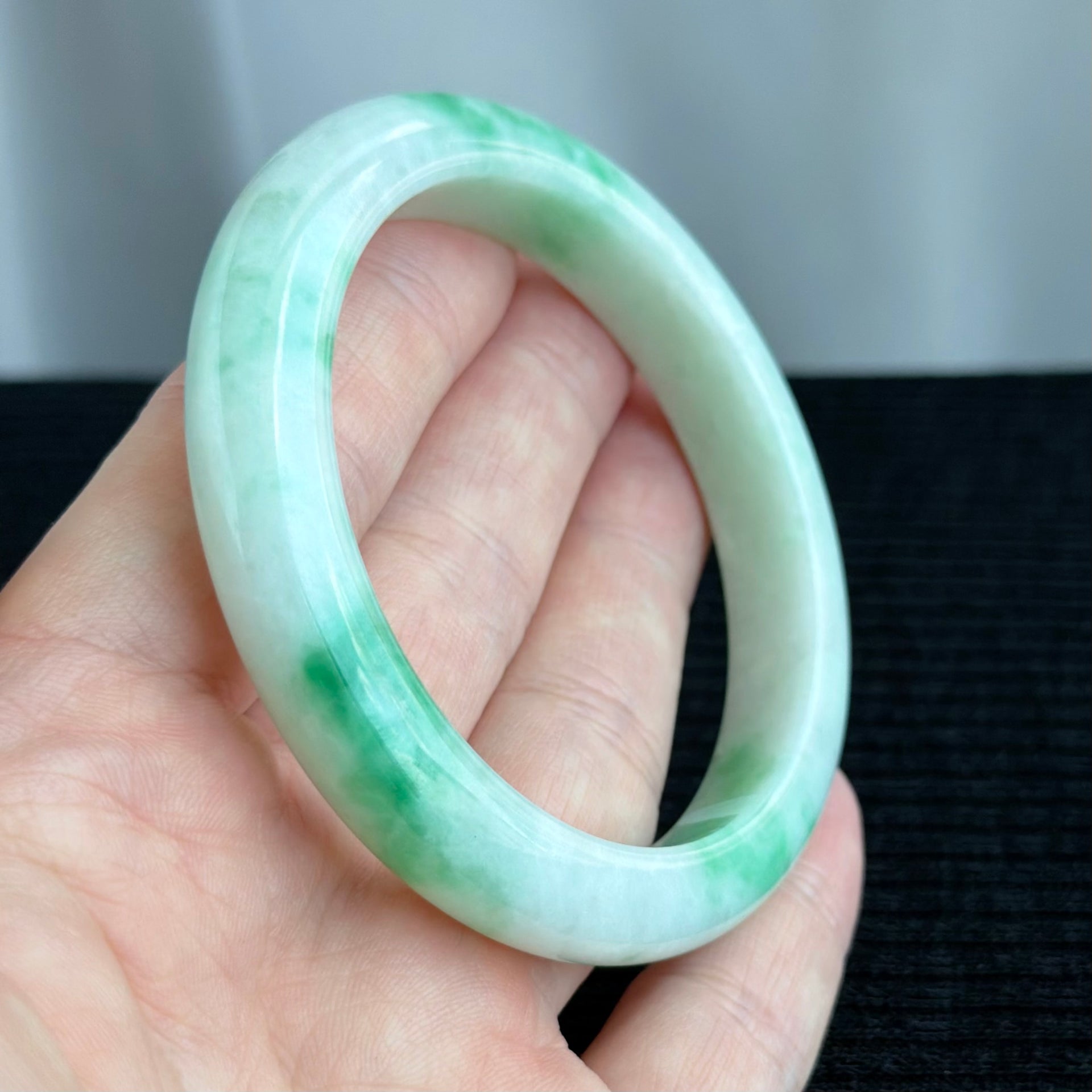 Emerald Mist over Snow 57.8mm Jadeite Bangle 雪里翠
