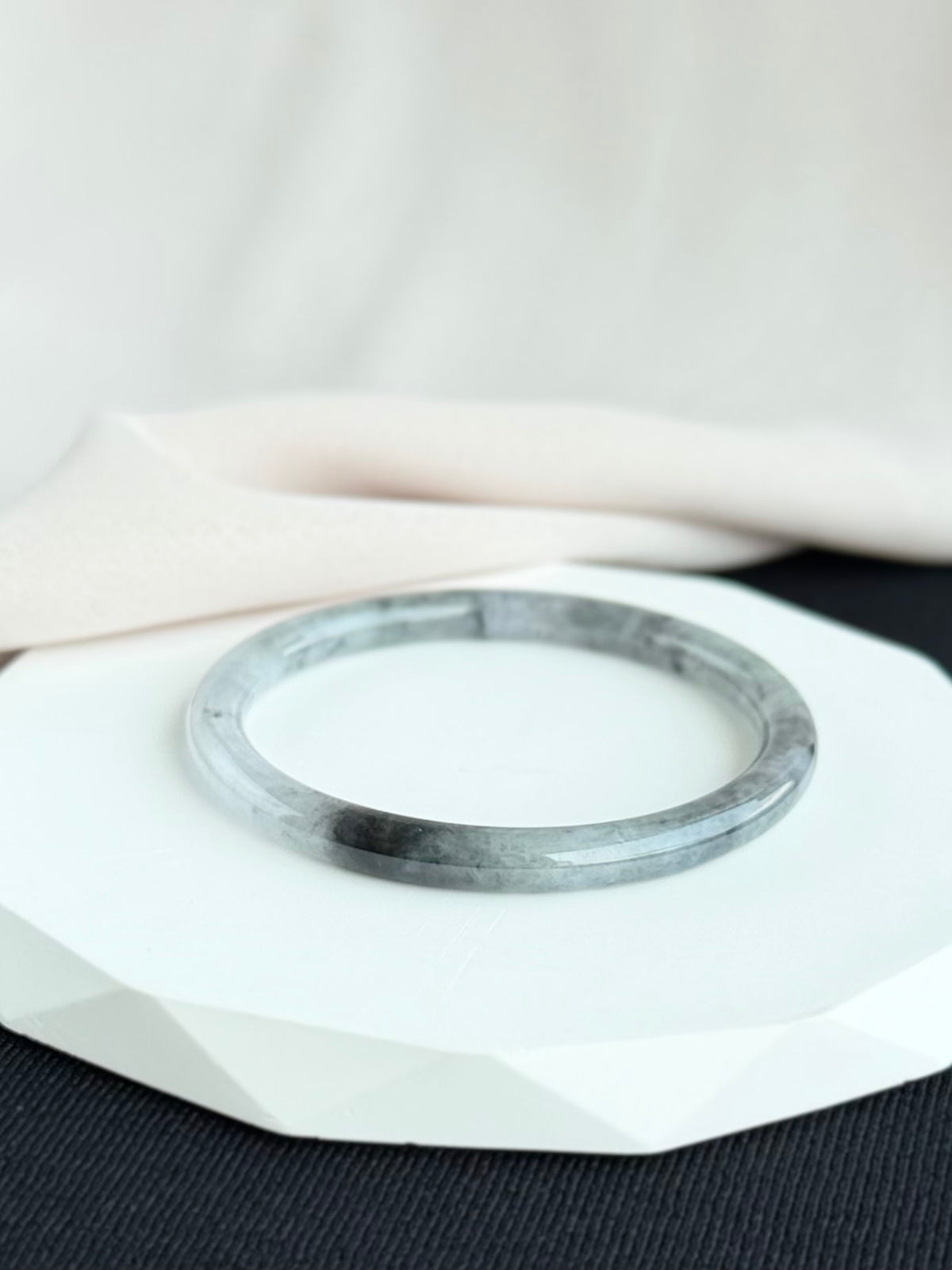 Snow on the Cold River 57.0mm Jadeite Bangle 寒江雪
