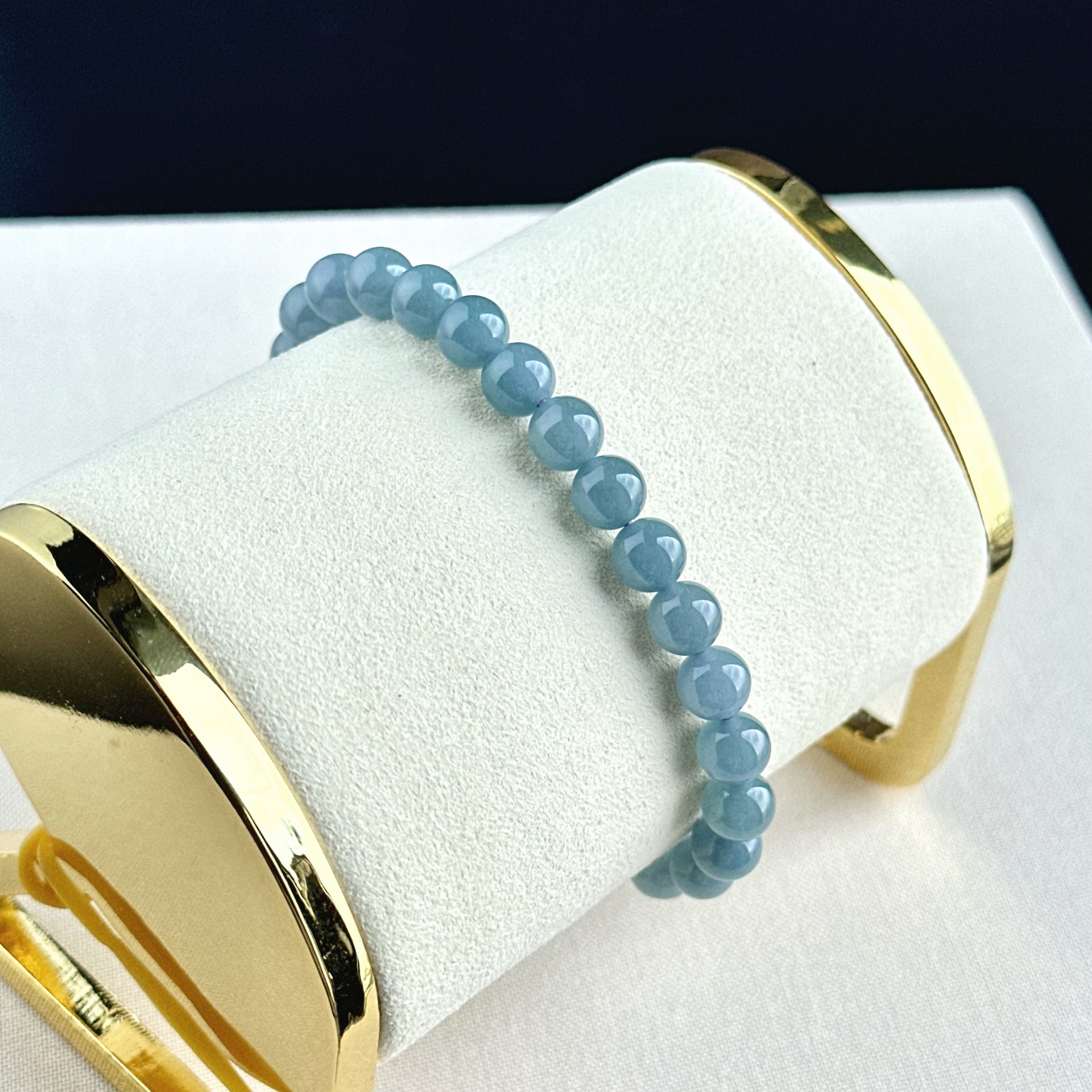 120188 Royal Blue Translucence Type A Jadeite Beaded Bracelet
