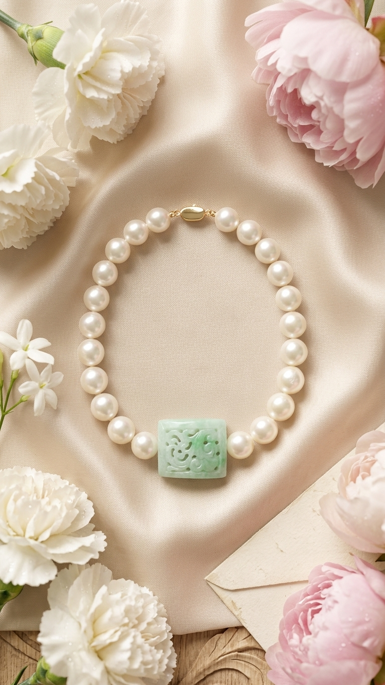Tides of the Imperial Garden Akoya x Jade Bracelet 碧海朝颜