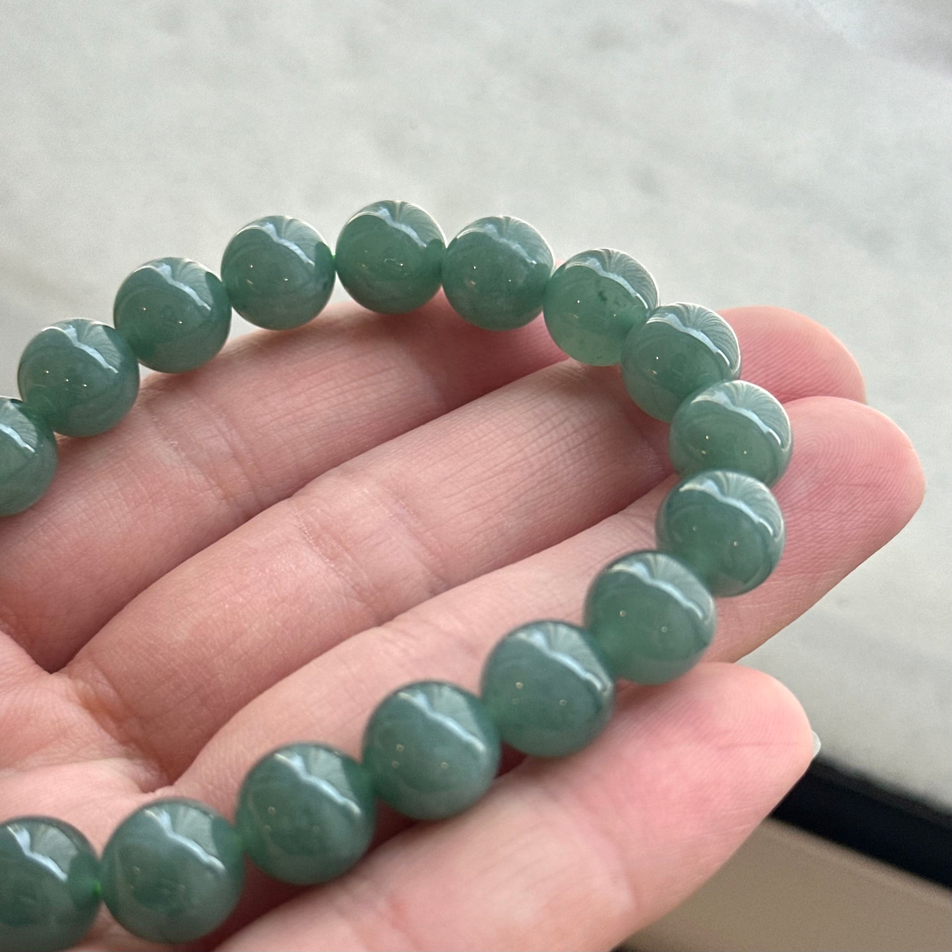 30386 Translucent and Jelly-like Blue Burmese Type A Jade Beaded Bracelet