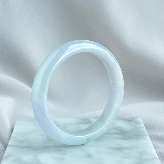122057 56.7mm Translucent Lavender Purple with Green Florals Jadeite Bangle