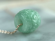 Load image into Gallery viewer, 42789 Green Carved Jadeite Barrel Pendant Green Carved Jadeite Barrel Pendant with Rose Gold Plated Necklace
