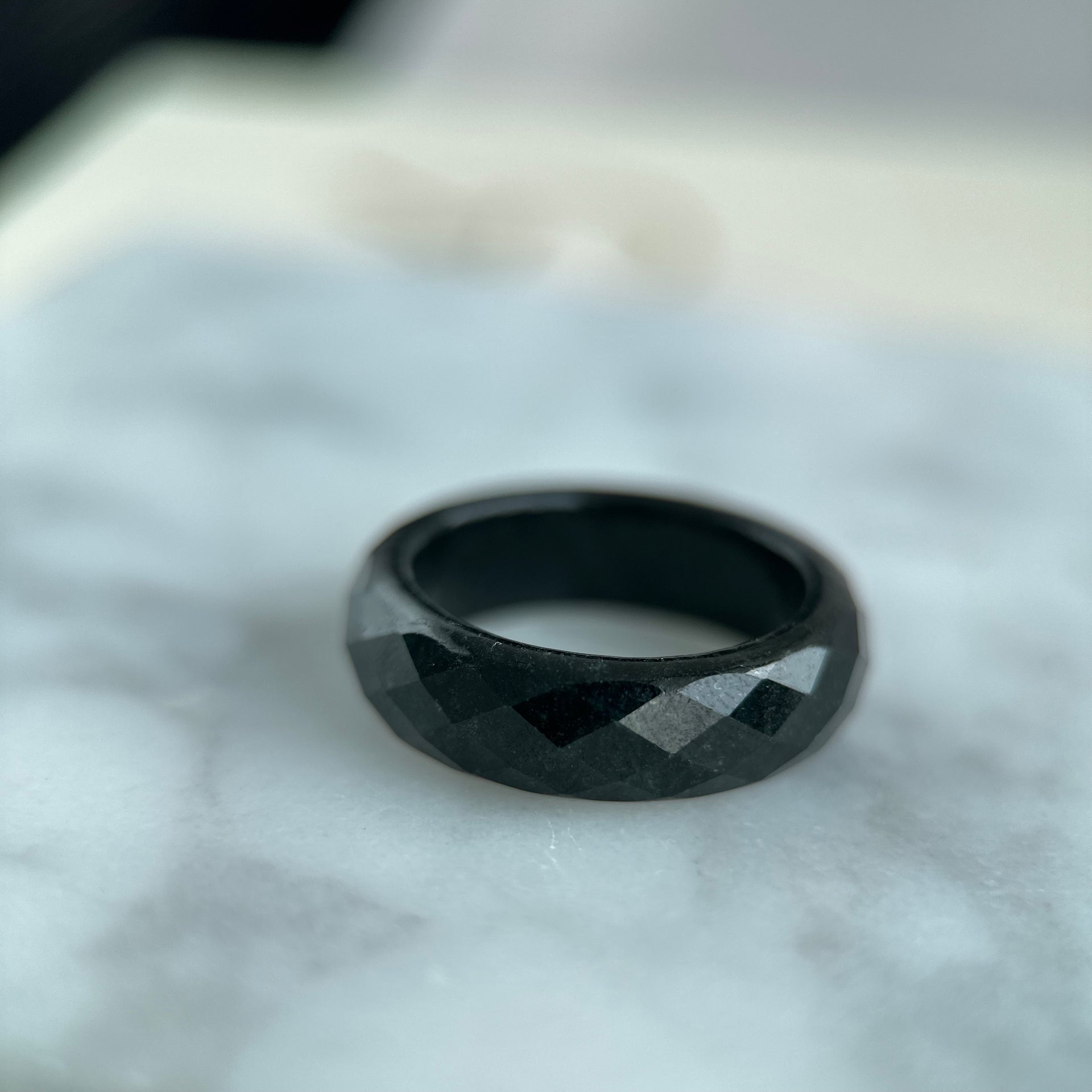 18.2mm Black Wuji Jadeite Ring
