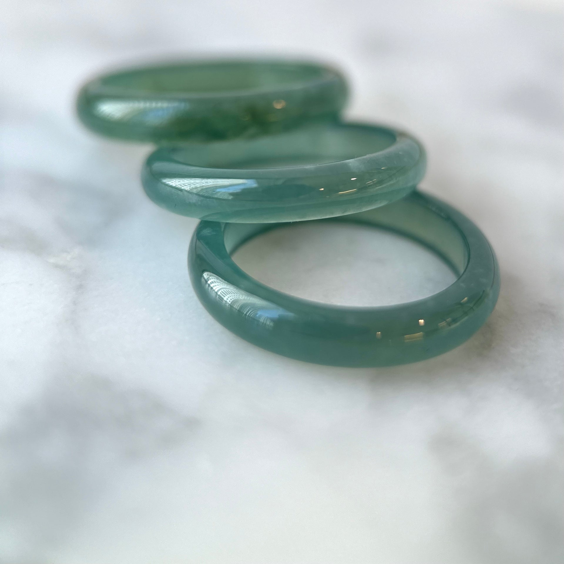 22088 Highly Translucent Bluish Green Type A Jade Ring
