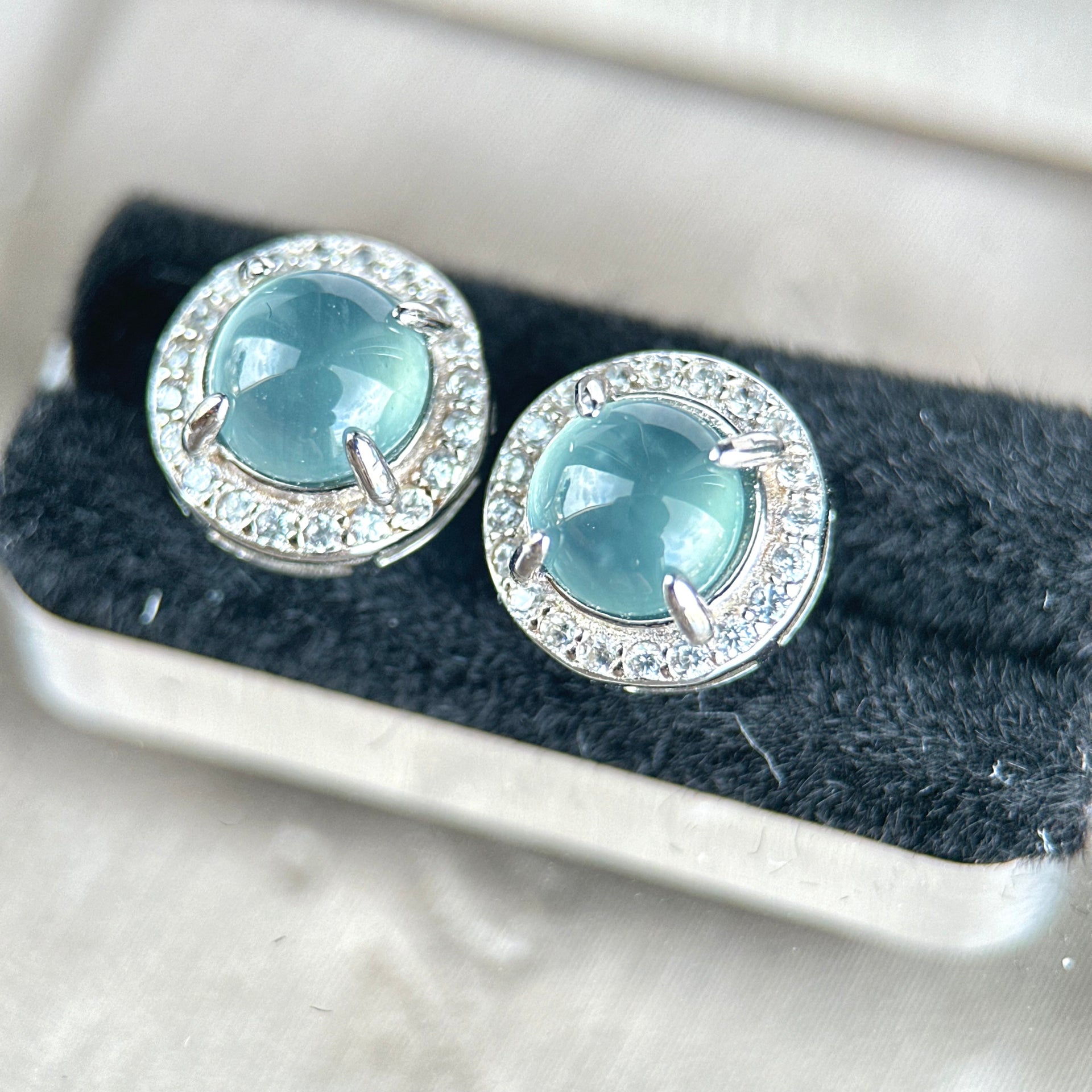 101888 Highly Translucent Sky Blue Jadeite Stud Earring and Ring