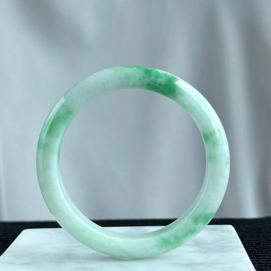 Emerald Mist over Snow 57.8mm Jadeite Bangle 雪里翠