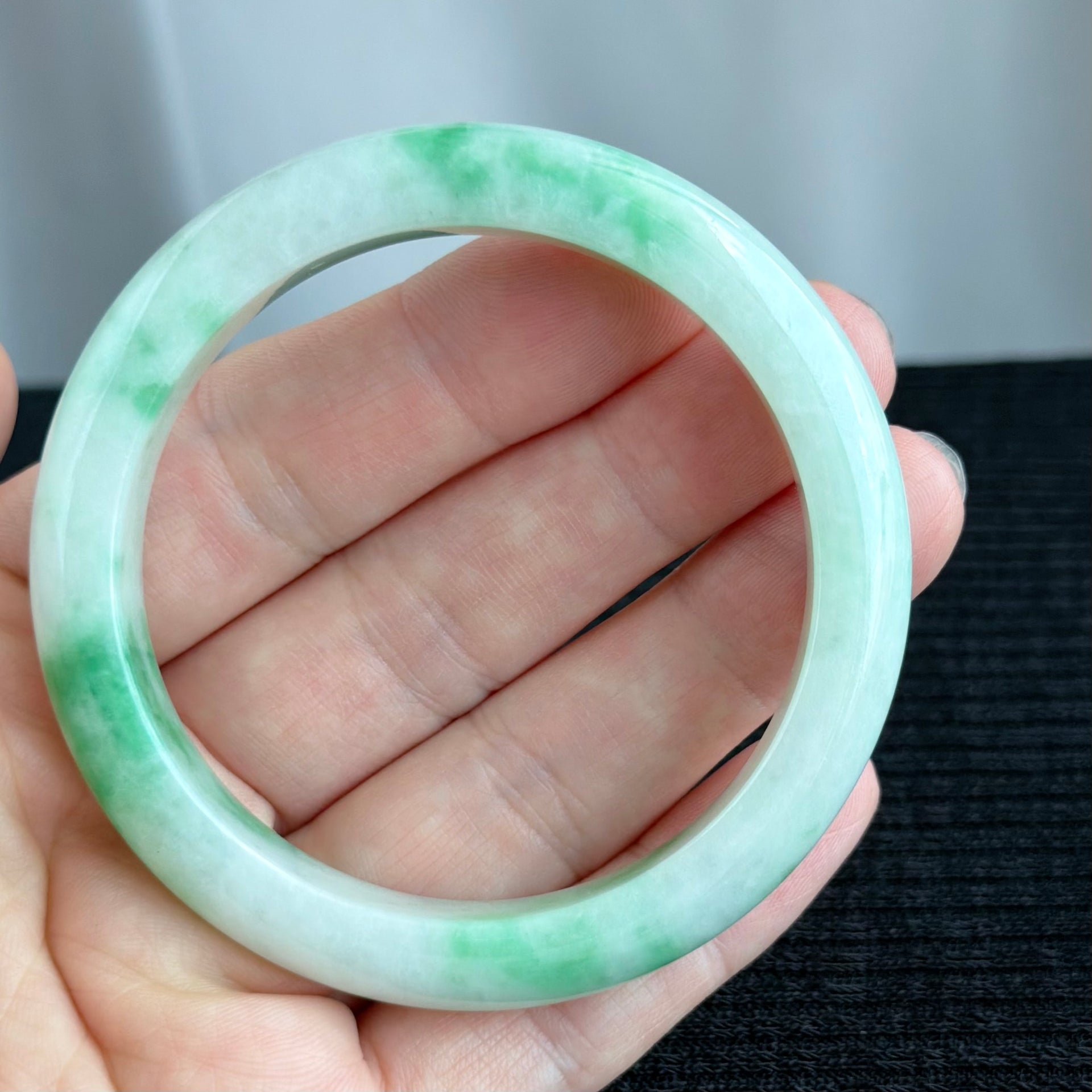 Emerald Mist over Snow 57.8mm Jadeite Bangle 雪里翠