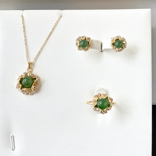89522 Green Nephrite Jade 3-pcs Set