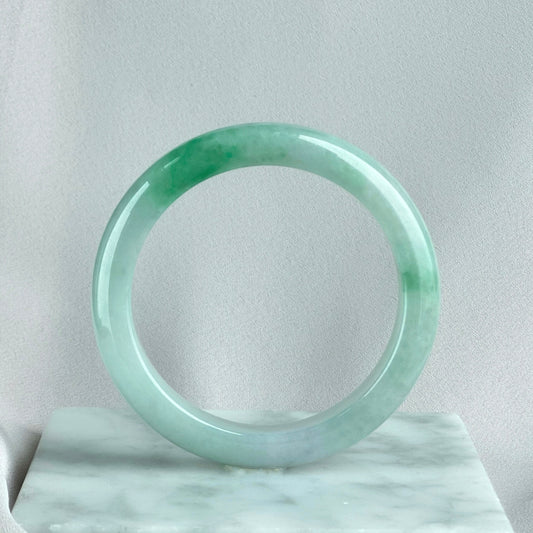 10757 57.4mm Ice Fu Rong Moss in Snow Jadeite Bangle
